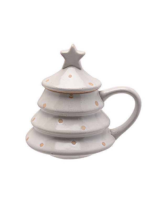 White Christmas Tree Mug with Lid & Star Top - Image 2
