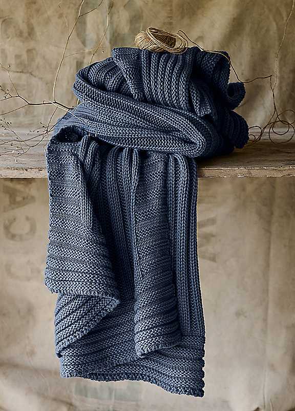 CHRISTY 'Cambridge' Knitted Cotton Ribbed Throw in Navy | Size: 140cm x 180cm - Image 2