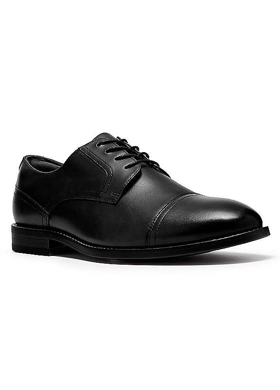 Clarks Black Leather Black Bowburn Cap Shoes