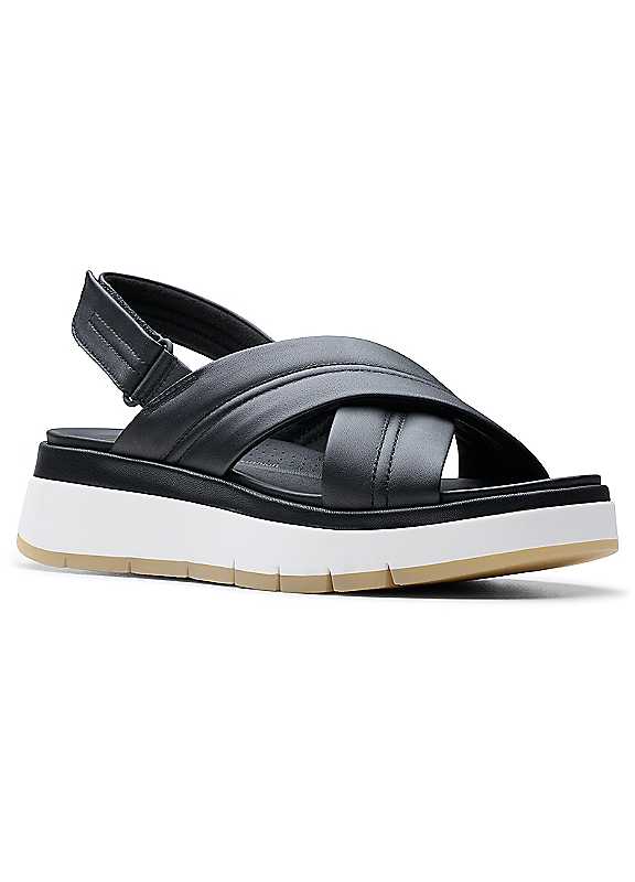 Clarks Black Tuscan Cross Leather Sandals Size 7