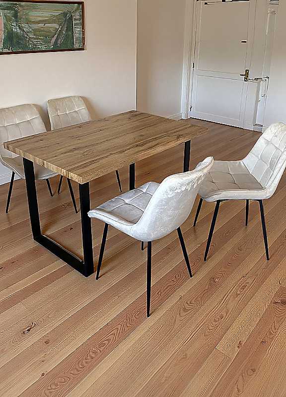 Indoor Living Oak & Cream Erica Velvet 4 Seater Dining Set - Image 5