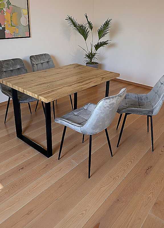 Madefor.Living Colorado Dining Table Set with 4 Grey Erica Velvet Chairs 140cm Oak Veneer Table - Image 5