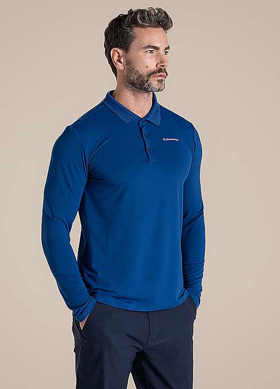 Craghoppers Men's Blue Nosilife Bramshaw Golf Long Sleeved Polo Top Size: Xl - Image 5