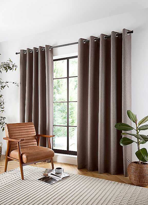 Curtina Unisex Chocolate 'Plain Twill' Woven Texture Blackout Eyelet Curtains In | : 229 Cm Width X 229 Cm Drop - Image 3