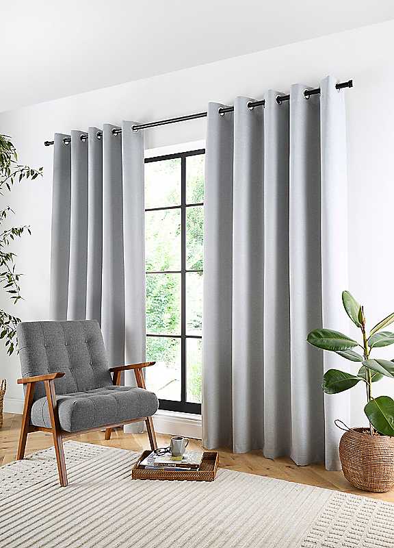 B&Q - Plain Twill Woven Silver Blackout Eyelet Curtains - Image 3
