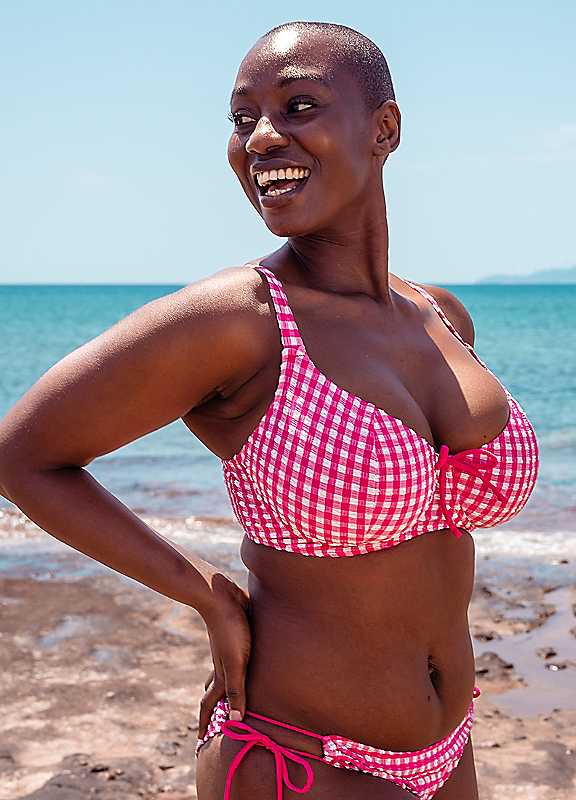 Curvy Kate Pink Holiday Check Underwired Balcony Bikini Top 40K