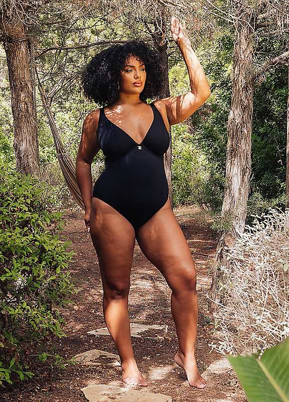 Curvy Kate Black Jet Set Nonwired Plunge Swimsuit 36Gg