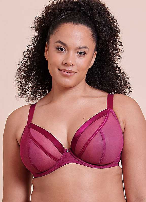 Curvy Kate Women's Purple Lightstyle Plunge Bra Underwired Sheer Mesh Berry 36F - Image 4