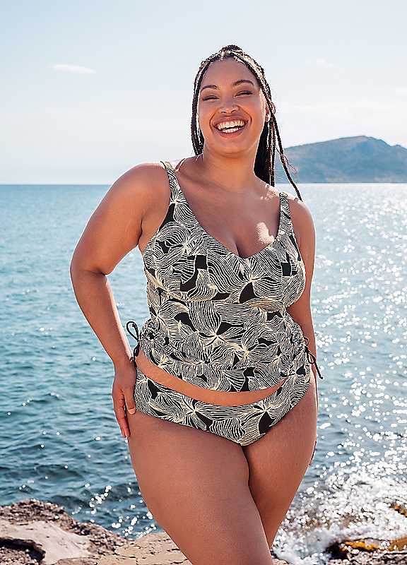 Curvy Kate Black Print Ripple Reef Nonwired Tankini Top 40J/Jj