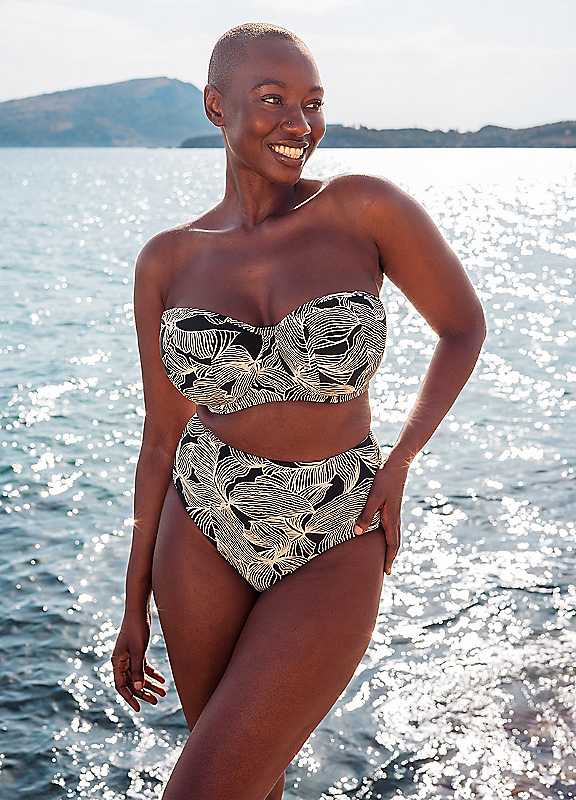 Curvy Kate Black Print Ripple Reef Underwired Bandeau Bikini Top 30H
