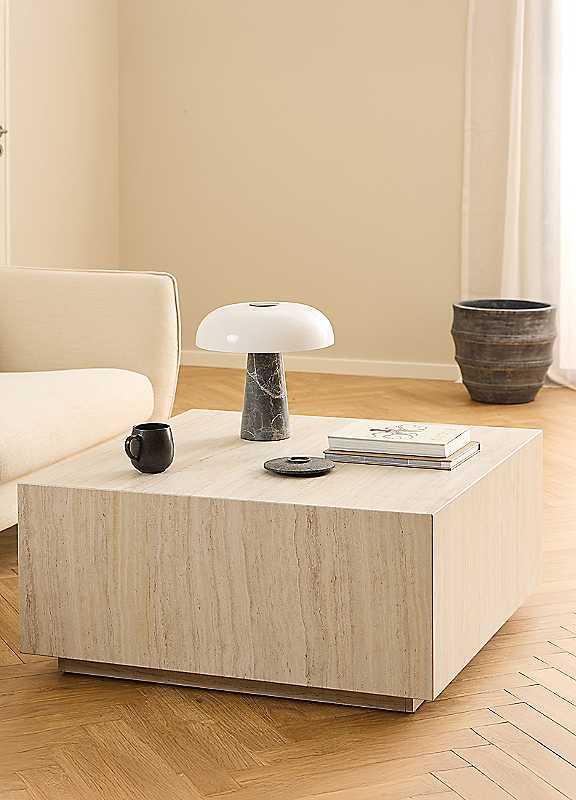 Florence Dice Travertine Effect Square Coffee Table - 90x90cm - Cream - Image 6