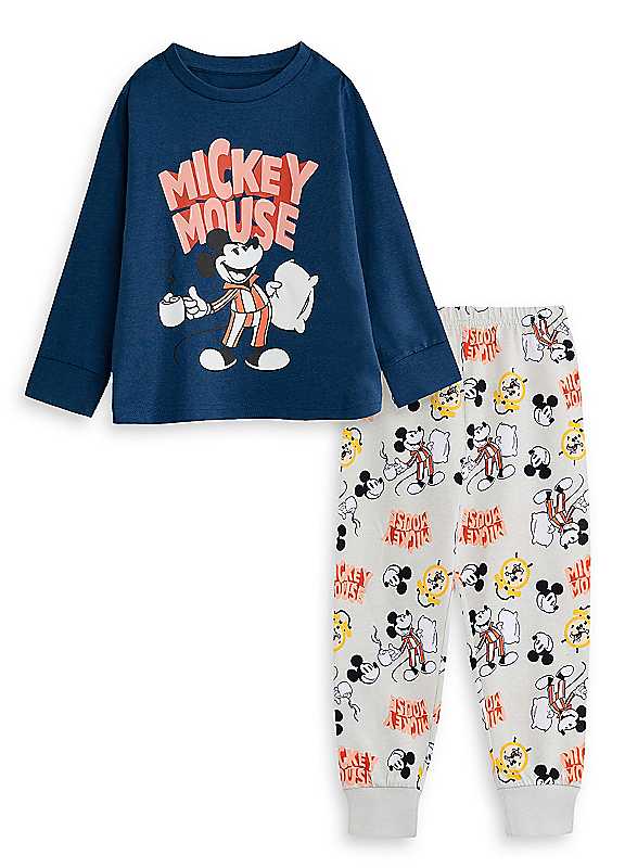 Disney Mickey Mouse Boys Navy and Grey Long Sleeve Long Leg Pyjama Set | Classic Cartoon Sleepwear | Kids Nightwear for Bedtime | Comfortable PJs Merch - Image 3