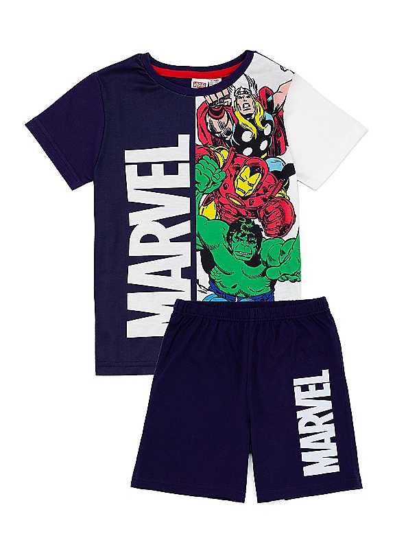 Disney Boys Blue Marvel Short Sleeve Short Leg Pyjama Set