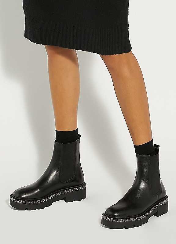 Dune London Black Panic Diamante Biker Boots