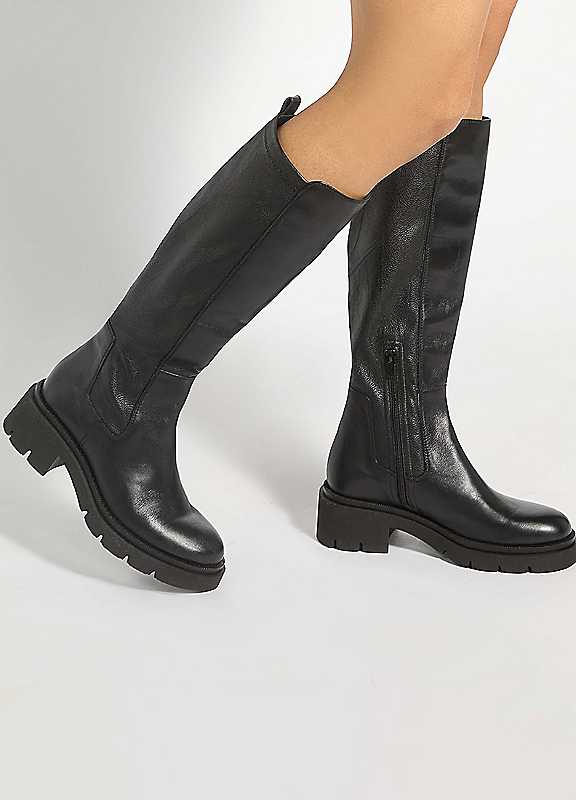 Dune London Women's Black 'Toni' Leather Knee High Boots In | : Size 4 - Image 2