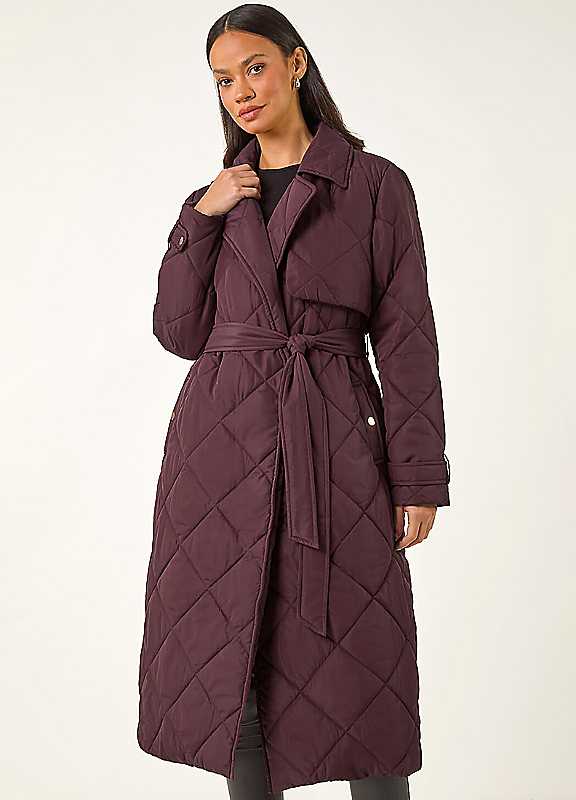 Dusk Women's Wine Chevron Wrap Quilted Puffer Coat Size 14 - Image 5