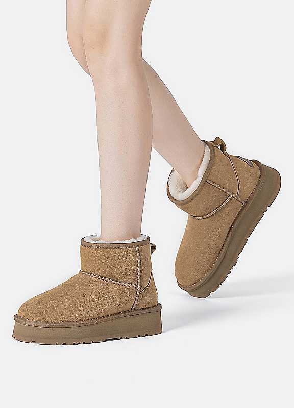 Everau Australia Women's Gold Real Wool Dusky Leather Platform Short Boots With Rubber + Eva Sole In Size 3 - Image 2