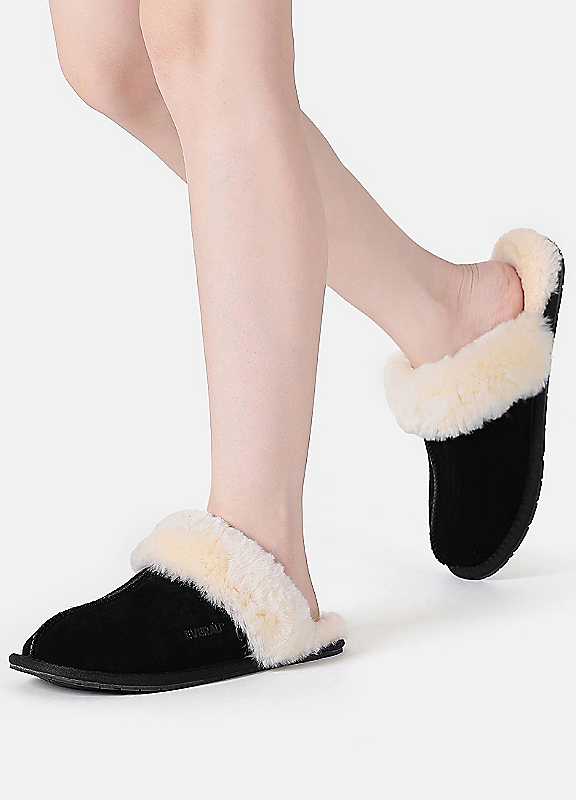EverAu Australia Women's Real Sheepskin Harrier Slippers with Rubber Sole in Black | Size: 5 - Image 2