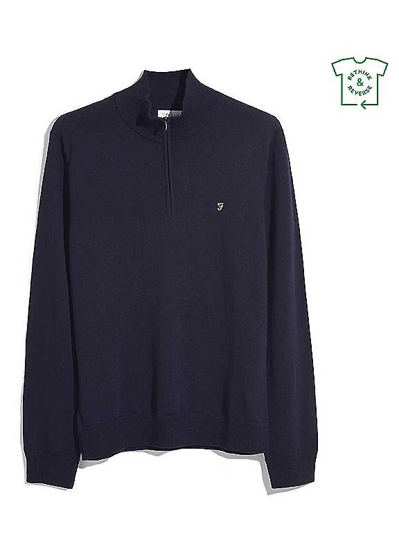 Farah Men's True Navy 412 Zip Neck Ribbed Collar Long Sleeve Sweater - X Large - Image 7