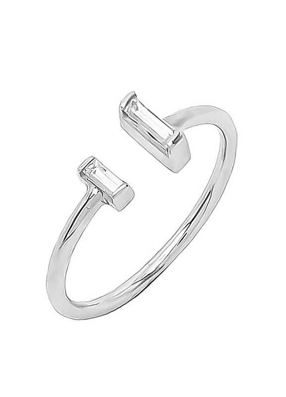 For You Collection Silver Sterling Baguette Cubic Zirconia Split Stacking Ring Large