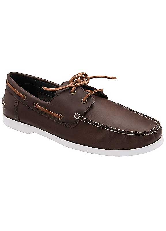 Frank Wright Brown Reaney Leather Lace-Up Boat Shoes