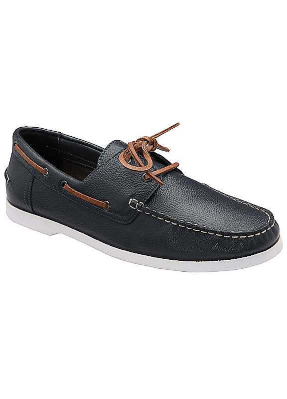 Frank Wright Navy Reaney Leather Lace-Up Boat Shoes