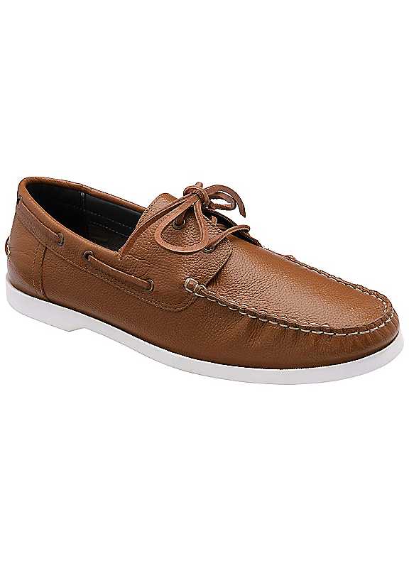 Frank Wright Tan Reaney Leather Lace-Up Boat Shoes
