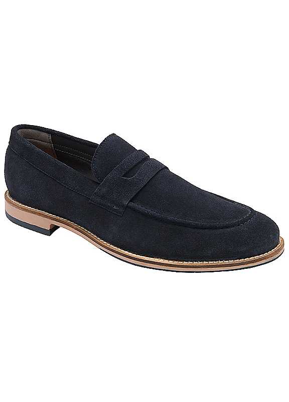 Frank Wright Men's Navy Turnbull Suede Slip-On Penny Loafers