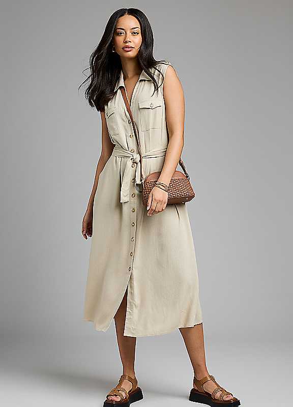 Freemans Beige Sleeveless Linen Dress Size 14