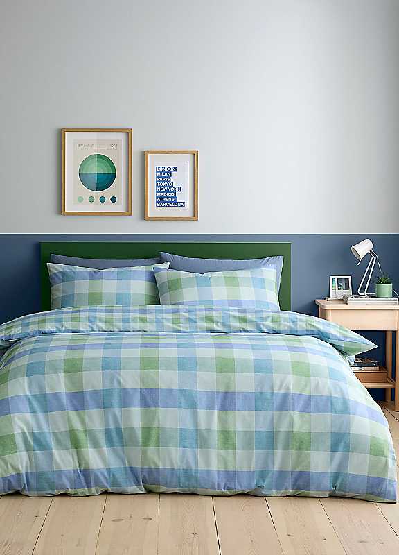 Fusion Block Check Blue Duvet Cover Set King 230 x 220cm – Easy Care Check Bedding with Modern Block Design, Includes 2 Pillowcases - Image 6