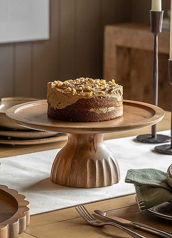 Gallery Ridged Mango Wood Cake Stand Brown - Image 6