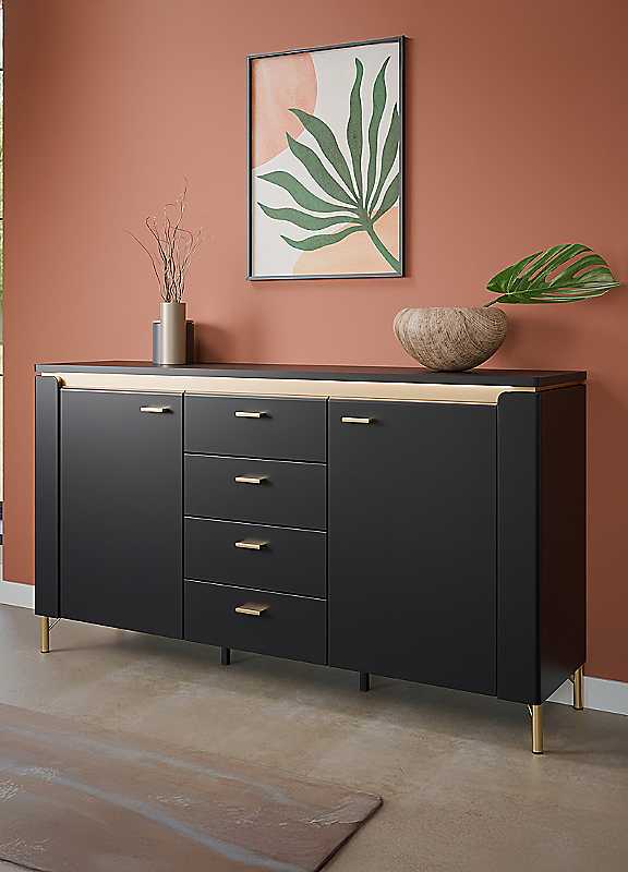 Furniture To Go Black/Gold Genoa Sideboard 2 Door 4 Drawer In Matt/ - 155.3 - 1 - Image 5