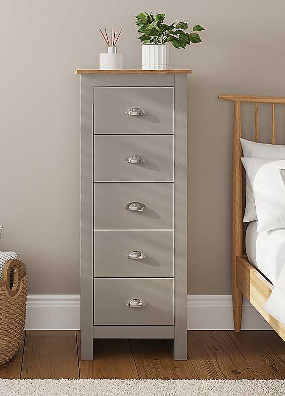 GFW - Lancaster Chest of Drawers - 5 Drawer - Tall Boy - Oak - Grey - Image 5