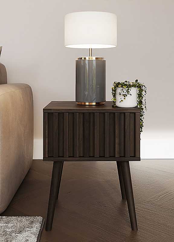 Gfw Rowan Walnut Single Drawer Slatted Compact Lamp Table - Image 6