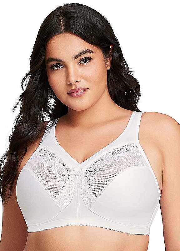 Glamorise White Full Figure Plus Magiclift Wirefree Minimizer Support Bra 42E