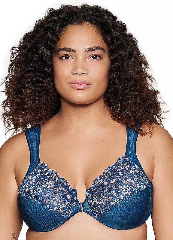 Glamorise Dark Denim Full Figure Plus Size Wonderwire Front Close Bra