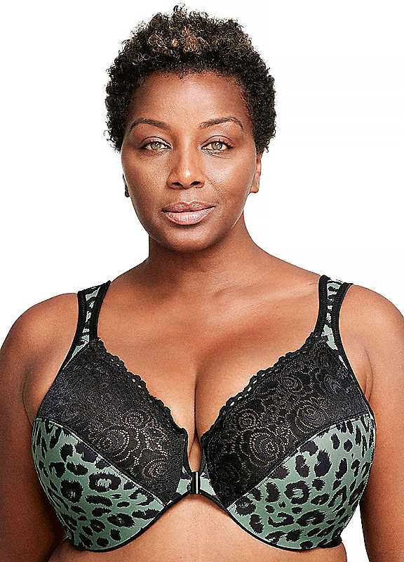 Glamorise Leopard Full Figure Plus Wonderwire Front Close Bra 34B