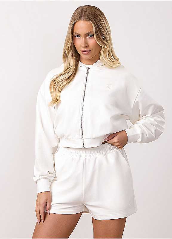 Gym King Women's Victory Loopback Full Zip Crop Hood - Cream - 10 (S) - Image 5