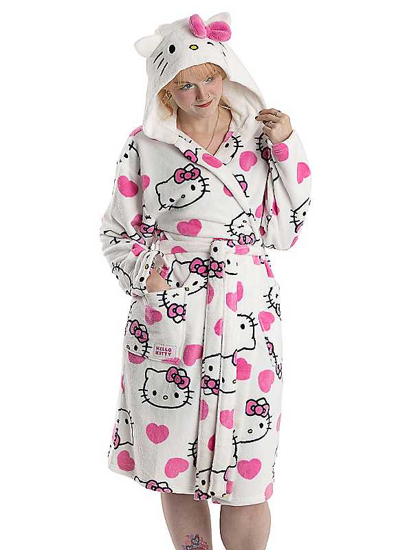 Hello Kitty Women's Multicolor Hooded Bathrobe | Multicoloured | Official Merch | Size: Large - Image 4
