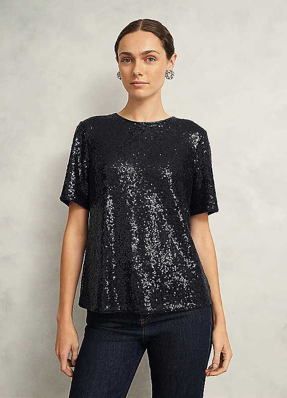 Hobbs Navy Lilibet Sequin Top