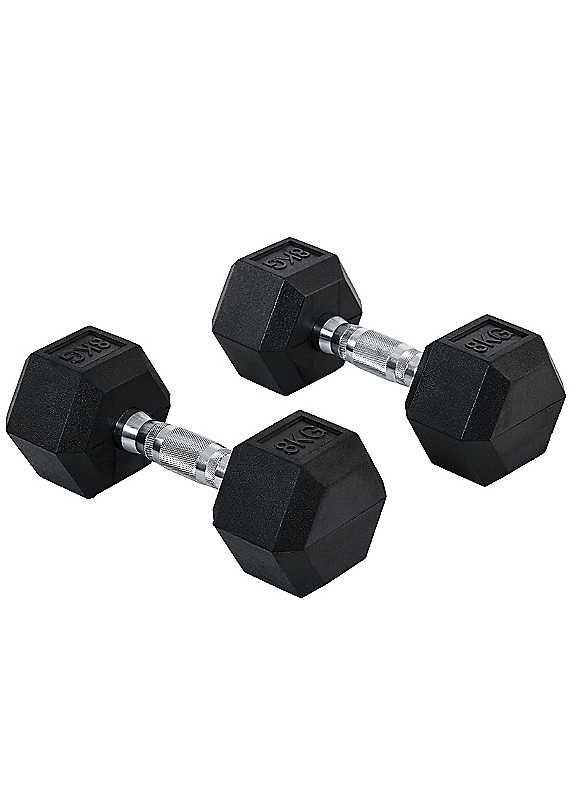 HOMCOM Hexagonal Dumbbells Kit Weight Lifting Exercise for Home Fitness 2x8kg in Black | Size: Standard - Image 4