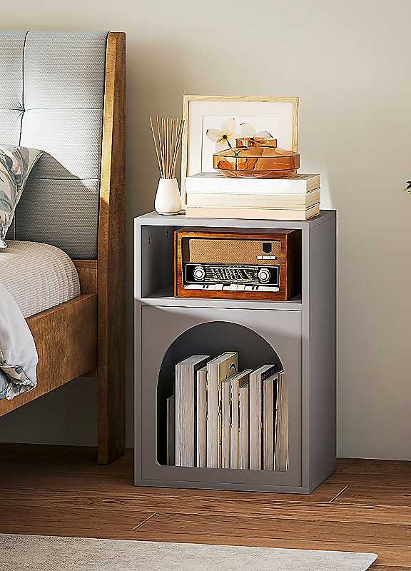 HOMCOM Bedside Table - Grey - 2 Shelf - MDF - Modern Arched Design - Image 7