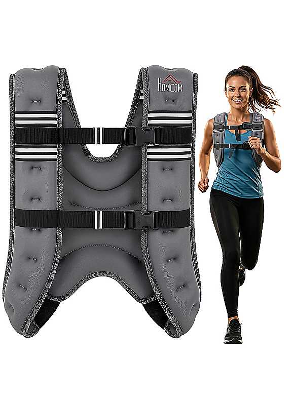 Homcom Weighted Vest With Adjustable Straps, Pocket, Reflective Strips - Grey / 8Kg - Image 3