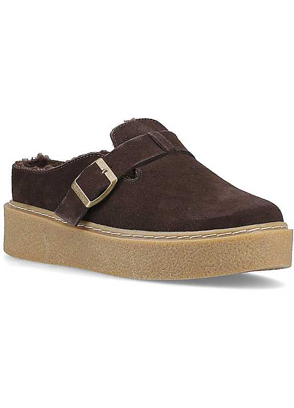 Hush Puppies Women's Chocolate Brown Blanche Fur Suede Mules - Image 11