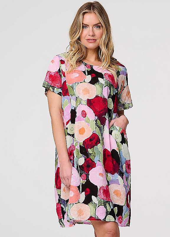 Izabel London Red Multi Abstract Relaxed Short Shift Dress Size 14