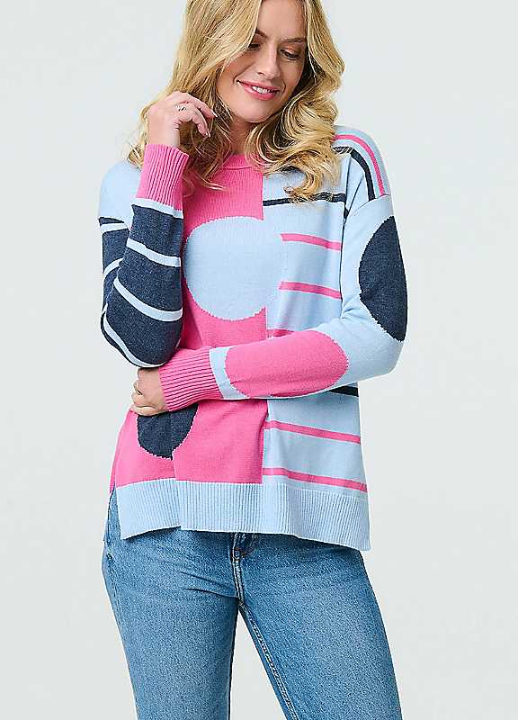 Izabel London Blue Abstract Print Drop Shoulder Jumper Size 14
