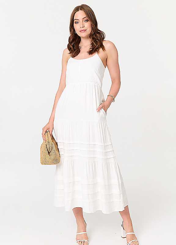 Izabel London Women's White Cami Strap Tiered Midi Dress In Size 12 - Image 2