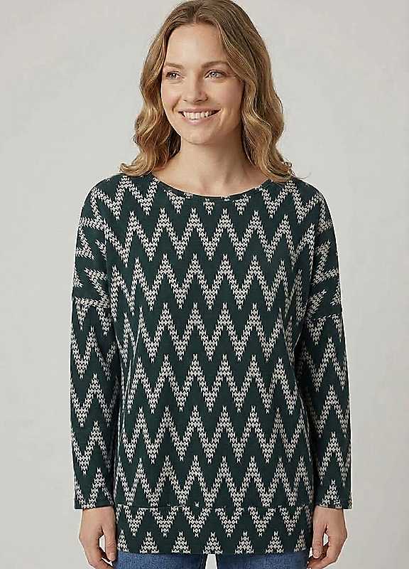 Izabel London Women's Green Chevron Print Long Sleeve Tunic Top In | Size: 10 - Image 2