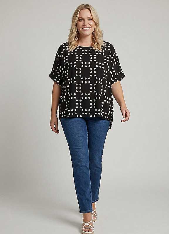 Izabel London Women's Black Curve Polka Dot Short Sleeve Blouse In | Size: 20 - Image 4