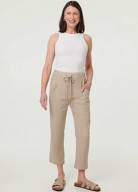 Izabel London Drawstring Tie Front Relaxed Trousers - 14 - Linen - Image 3